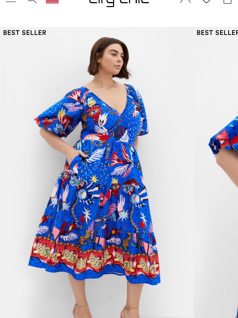 City Chic Electric Blue Floral & Bird Midi Dress